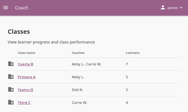 Open the Coach page to view the list of classes