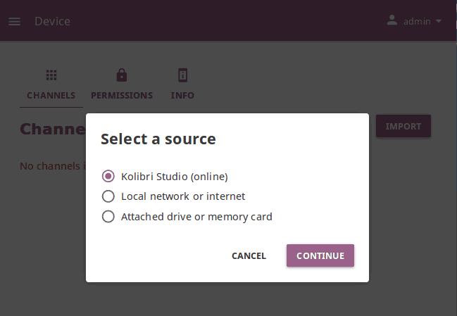 Use the radio buttons to select source for importing content